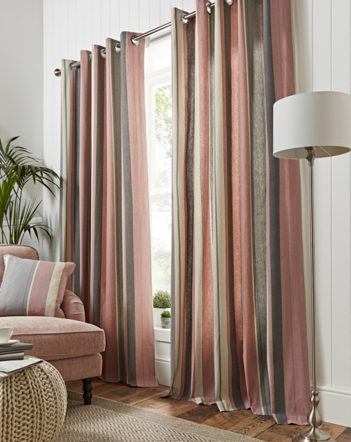 Fusion Whitworth Stripe Eyelet Curtains Blush - Size: 167 x 137cm - image 1