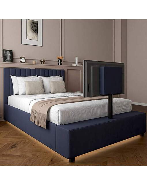 XR Living Maisie LED TV Ottoman Bed Navy - XR Living - Size: DOUBLE - image 1