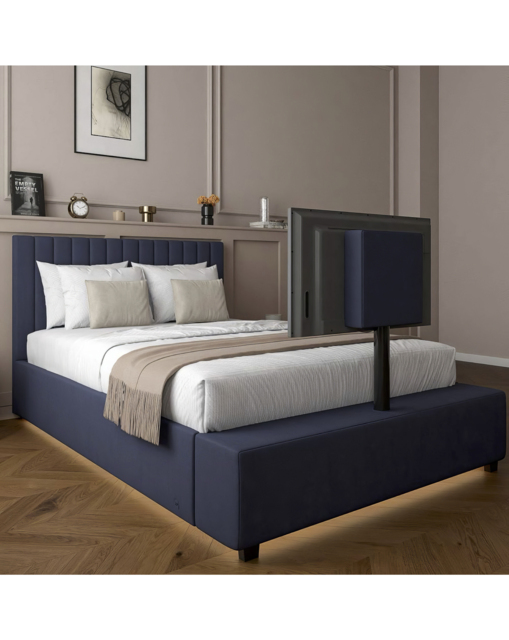 XR Living Maisie LED TV Ottoman Bed Navy - XR Living - Size: DOUBLE - image 1