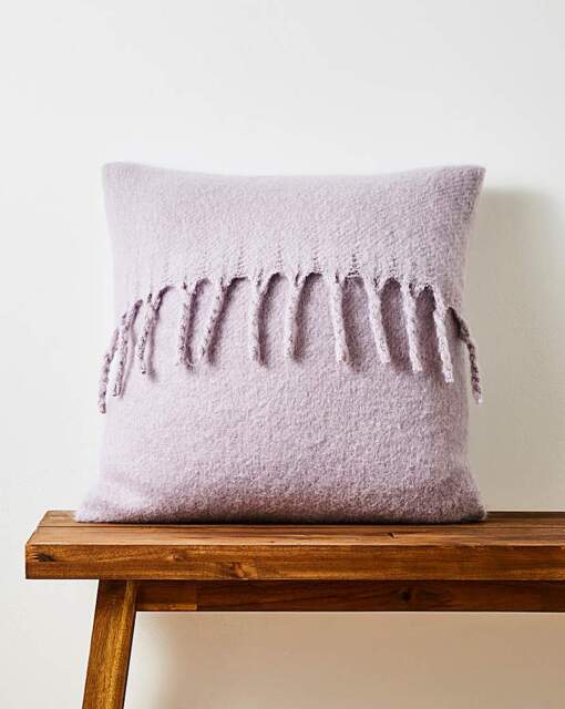 Faux Mohair Fringed Cushion - Lilac Lilac - JD Williams - Size: 43X43CM - image 1