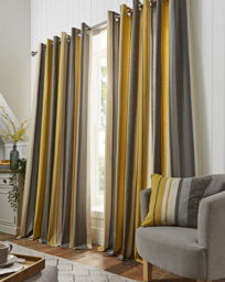 Fusion Whitworth Stripe Eyelet Curtains Ochre - Size: 167 x 137cm