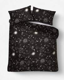 Moon & Stars Fleece Duvet Set Black/White - JD Williams - Size: SINGLE - thumbnail 2