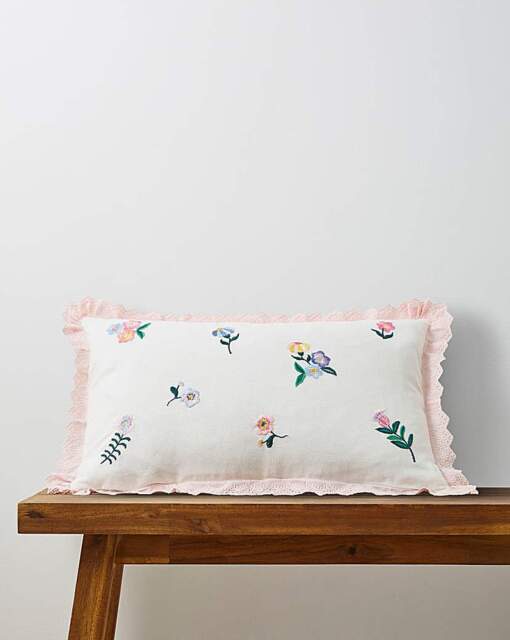 Ivy Floral Embroidered Boudoir Cushion Multi - JD Williams - Size: 30X50 - image 1
