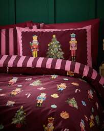 CL Christmas Nutcracker Stripe Duvet Plum - Catherine Lansfield - Size: SINGLE - thumbnail 2