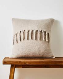 Faux Mohair Fringed Cushion - Natural Natural - JD Williams - Size: 43X43CM - thumbnail 1