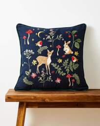 Woodland Animals Embroidered Cushion Navy - JD Williams - Size: 43X43CM - thumbnail 1
