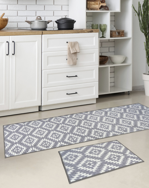 Aztec Runner & Doormat Set Grey - Homemaker - Size: 57X230 - image 1