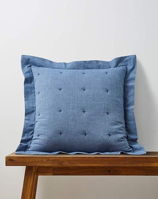 Nola Cotton Quilted Ruffled Edge Cushion Blue - JD Williams - Size: 43X43 - image 1