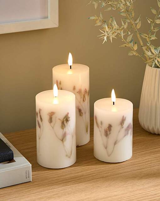 Julipa Set of 3 Dry Flower LED Candles White - Julipa - image 1