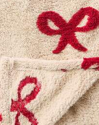 Embroidered Bows Sherpa Fleece Throw Red/Cream - JD Williams - Size: 130X150 - thumbnail 3