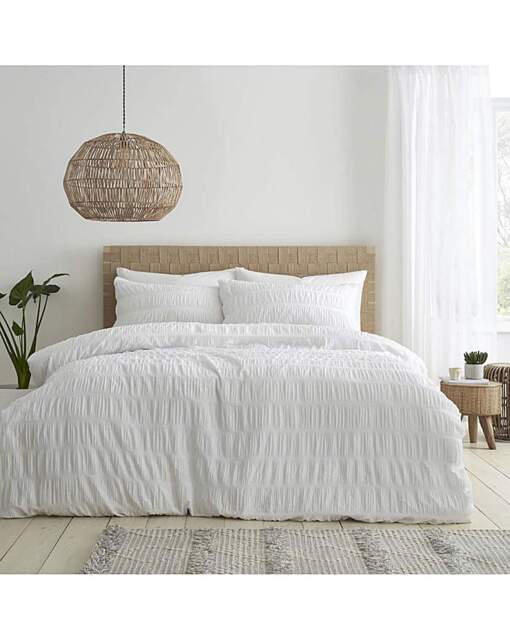 Seersucker Duvet Cover Set White - Catherine Lansfield - Size: SINGLE - image 1