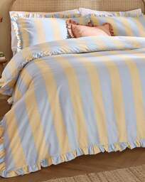 Wylder Birdie Stripe Ruffle Duvet Set Lemon/Sky - Wylder - Size: S KING - thumbnail 3