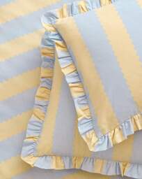 Wylder Birdie Stripe Ruffle Duvet Set Lemon/Sky - Wylder - Size: S KING - thumbnail 2