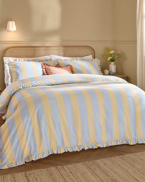 Wylder Birdie Stripe Ruffle Duvet Set Lemon/Sky - Wylder - Size: S KING