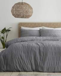 Catherine Lansfield Seersucker Duvet Set Grey - Catherine Lansfield - Size: DOUBLE - thumbnail 1