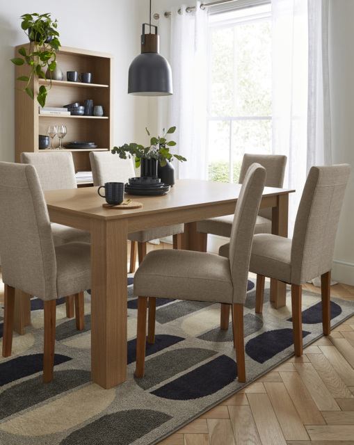 Dakota Table with 6 Ava Fabric Chairs Oak/Taupe - image 1