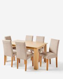 Dakota Table with 6 Ava Fabric Chairs Oak/Taupe - thumbnail 3