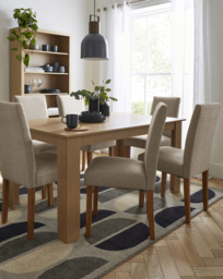 Dakota Table with 6 Ava Fabric Chairs Oak/Taupe