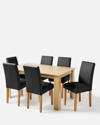 Dakota Table with 6 Ava Leather Chairs Oak/Black