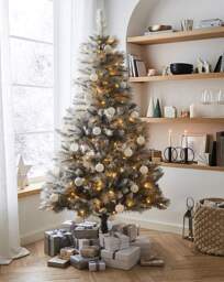 Pre-Lit Grey Glitter Christmas Tree Grey - FESTIVE - Size: 8FT