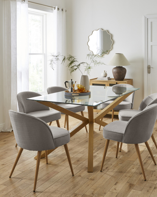 Bodie Oak Table & 6 Emilie Fabric Chairs Oak/Grey - image 1