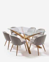 Bodie Oak Table & 6 Emilie Fabric Chairs Oak/Grey - thumbnail 4