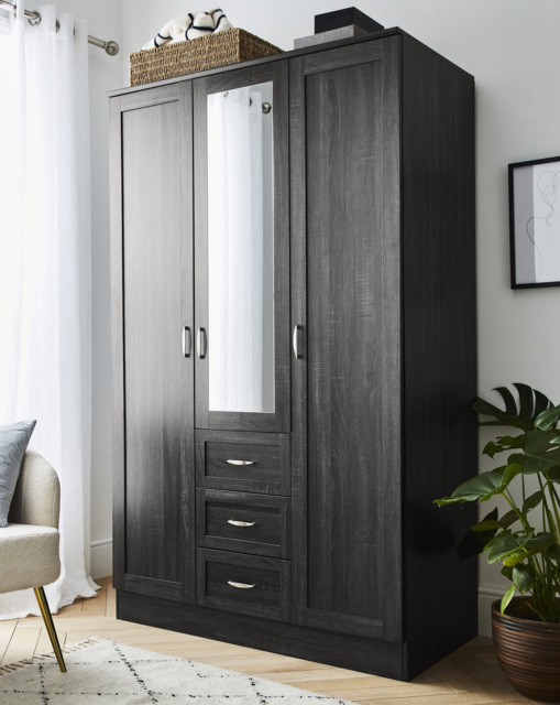 Kingston 3 Door Wardrobe Grey/Oak - At Home Collection - image 1