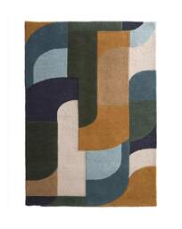Retro Deco Woollen Rug Blue - Origins - Size: 200X290 - thumbnail 4