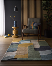 Retro Deco Woollen Rug Blue - Origins - Size: 200X290