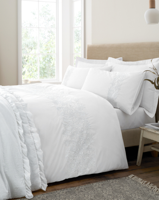 Bianca Embroidery Floral Duvet Cover Set White - Bianca - Size: SINGLE - image 1