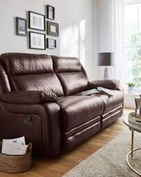 Croft Leather Recliner 3 Seater Sofa Chestnut - JD Williams - thumbnail 5