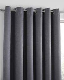 Fusion Strata Eyelet Curtains Charcoal - Fusion - Size: 167 x 137cm - thumbnail 1
