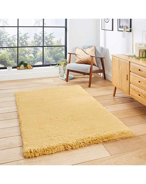 Think Rugs Teddy Plain Shaggy Rug Mustard - Think Rugs - Size: 80X150 - image 1