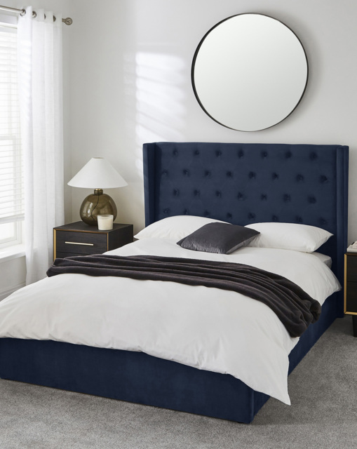 Allegra Velvet Bed & 3 Layer Mattress Midnight - Size: KINGSIZE - image 1