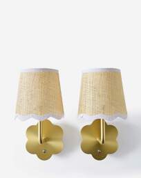 Pair of Gold Flower Scallop Wall Lights Natural - Searchlight - thumbnail 2