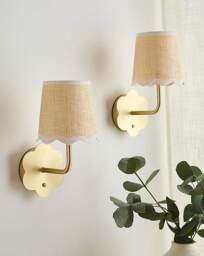 Pair of Gold Flower Scallop Wall Lights Natural - Searchlight - thumbnail 3