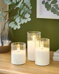 Julipa Set of 3 Ribbed Glass LED Candles White - JD Williams