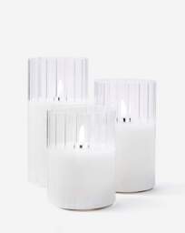Julipa Set of 3 Ribbed Glass LED Candles White - JD Williams - thumbnail 4