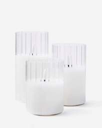 Julipa Set of 3 Ribbed Glass LED Candles White - JD Williams - thumbnail 2