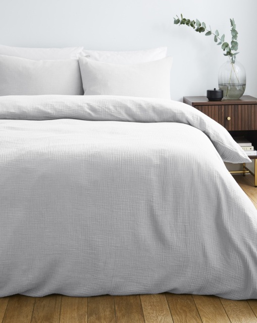 Cotton Crinkle Muslin Duvet Set White - JD Williams - Size: SINGLE - image 1