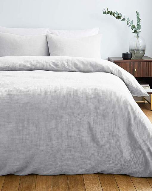 Cotton Crinkle Muslin Duvet Set White - JD Williams - Size: SINGLE - image 1
