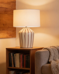 Merrow Burgundy Stripe Ceramic Lamp Burgundy - Searchlight - thumbnail 1