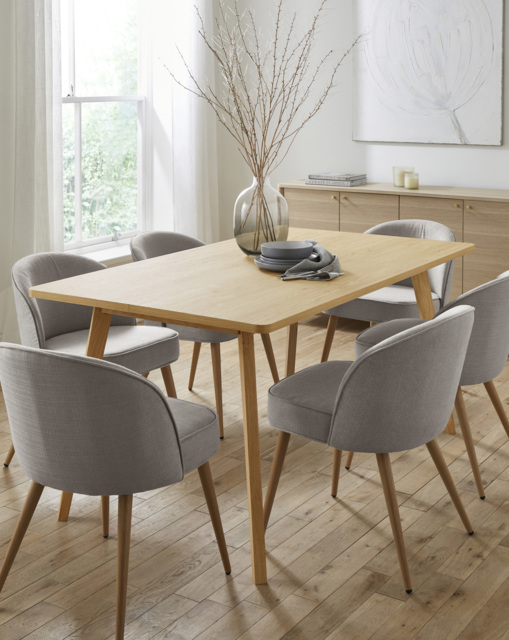 Oslo Table with 6 Emilie Fabric Chairs Oak/Grey - image 1