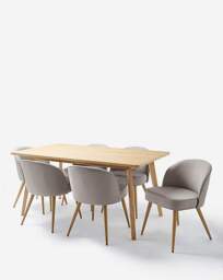 Oslo Table with 6 Emilie Fabric Chairs Oak/Grey - thumbnail 4