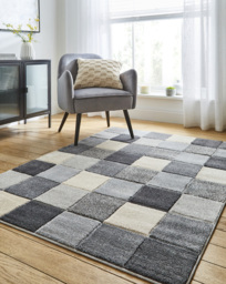 Sara Carved Chequerboard Rug Grey - Homemaker - Size: 200X290