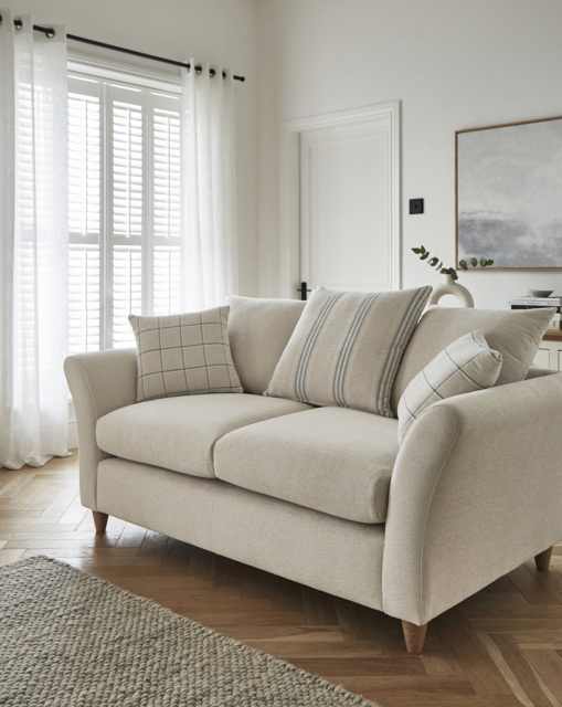Clover Fabric Scatterback 2 Seater Sofa Natural/Blue - JD Williams
