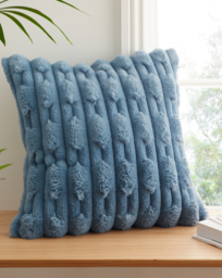 Bianca Carved Faux Fur Cushion Blue - Bianca - Size: 50X50 - thumbnail 1