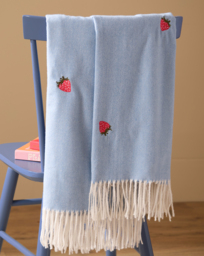 Furn. Fruits Embroidered Throw Blue - furn. - Size: 130X180