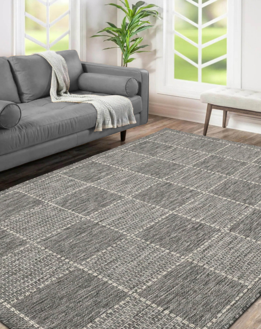 Checked Gel Flatweave Rug Steel Grey - Homemaker - Size: 80X150 - image 1