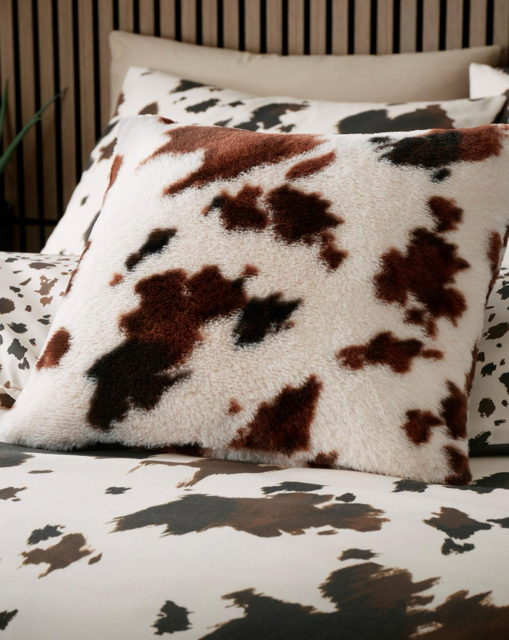 Cow Print Faux Fur Filled Cushion Natural - Fusion - Size: 43X43CM - image 1